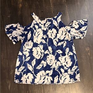 INC International Concepts Navy and White Floral Top